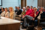 Jim Doherty, a rancher and former Morrow County Commissioner, center right, listens to a House Interim Committee on Climate, Energy, and Environment informational meeting on data centers at the Oregon State Capitol in Salem, Ore., on Sept. 8, 2026.