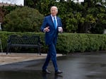 President Biden walks out of the White House on Feb. 28 to board Marine One for a short trip to Walter Reed National Military Medical Center in Bethesda, Md., for his annual physical.