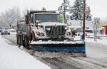 Pictured here, a Portland city plow clears SE Milwaukie Avenue in Portland, Oregon, Wednesday, Jan. 11, 2017. Seattle has lent Portland a hand with digging out of historic snowfall by sending eight of its plows down to the Rose City.