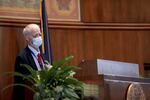 Senate President Peter Courtney, D-Salem, addresses the state Senate during a special session called to address police reform and coronavirus concerns, at the Oregon State Capitol in Salem, Ore., on Wednesday, June 24, 2020.