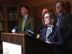Oregon Gov. Kate Brown addresses the media at the first meeting of the newly created Oregon Wildfire Response Council.