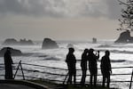 Crowds gather to watch the king tides at Indian Beach in Ecola State Park, Ore., on Friday, Nov. 7, 2025. The king tides were visible on the Oregon Coast from Nov. 5-7 and will return in December and January.