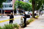 Portland police cordon off the area near SW 6th and Montgomery St. on PSU campus where pedestrians were injured in a hit-and-run on Friday, May 25, 2018.