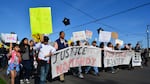 Tenants and housing advocacy supporters marched to protest a proposed 100% rent increase at the Normandy Apartments in northeast Portland.