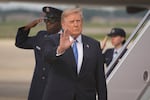 President Trump waves after arriving off Air Force One, Friday, Aug. 28, 2026, at Joint Base Andrews, Md.