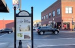 A sign that says "The Dalles" in historic downtown The Dalles.