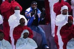 Kendrick Lamar performs during the Super Bowl LIX halftime show.