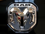 A 2020 photo shows the Ram truck logo at the 2020 Pittsburgh International Auto Show in Pittsburgh.