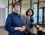 Salem Mayor Julie Hoy, left, and Interim City Manager Krishna Namburi answer questions during a press conference at Salem Police Department headquarters in Salem, Ore., June 2, 2025. 
