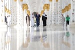President Trump tours the Sheikh Zayed Grand Mosque with UAE President Sheikh Mohamed bin Zayed Al Nahyan, and mosque officials Dr. Yousef Al-Obaidi and Ameena Alhammadi, on May 15, 2025.