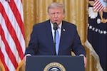 President Donald Trump speaks in the East Room of the White House, Thursday, July 16, 2026, in Washington. (Saul Loeb/Pool via AP)