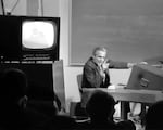 In this screen grab from the 1968 film "Mother of All Demos," Douglas Engelbart demonstrates his revolutionary computer system.