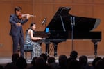 Pianist Gloria Chien and her husband Soovin Kim are pictured in performance  in this July 2024 photo provided by Chamber Music Northwest. They became artistic directors of the nonprofit in 2020, taking over for the renowned clarinetist David Shifrin. The theme of the this year's summer festival is “Echoes of Bach."