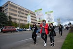 Hundreds of frontline nurses from the Providence Health System, along with their supporters, held an informational picket at Providence St. Vincent Medical Center in Portland, March 15, 2022. 