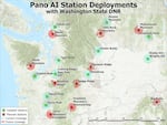A map of current and planned Pano AI camera stations covering Washington's DNR-managed lands.