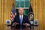 President Joe Biden addresses the nation from the Oval Office of the White House in Washington, Wednesday, July 24, 2024, about his decision to drop his Democratic presidential reelection bid. (AP Photo/Evan Vucci, Pool)