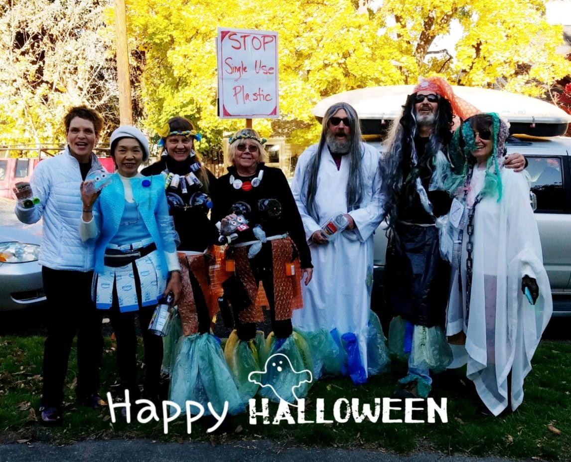 The Allison Street Climate Club dressed up during the 2019 Ashland Halloween parade.
