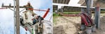 First image: Contractors repair a transformer box in Portland, Ore. Second image: Solar panels on the Wheatridge farm, the only project Bonneville approved out of the hundreds that applied for a grid connection in the past decade.