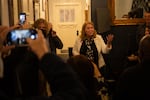 Vancouver Mayor Anne McEnerny-Ogle thanks a crowd moments after the first ballot returns showed her decisive lead. McEnerny-Ogle became the city's first female mayor in 2017.