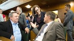 Oregon Gov. Kate Brown celebrates the end of the 2017 legislative session with members of the Legislature.