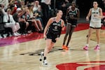 FILE — Portland Fire forward Bridget Carleton (6) reacts after making a shot in this Saturday, May 9, 2026 game against the Chicago Sky.