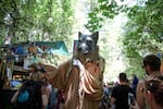 Giant puppets are one of the many sights to see at the Oregon Country Fair during July 8-10 in Veneta, Oregon.