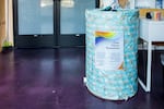 A donation bin for Beyond These Walls at Q Center. Trans inmates don't always have gender-affirming clothing upon their release, so Beyond These Walls has set up what it calls a care closet.