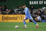 FILE - Portland Timbers' James Pantemis (41) controls the ball during an MLS soccer match against the Vancouver Whitecaps, Saturday, March 7, 2026, in Portland, Ore.