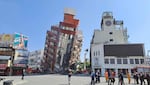 Hualien, Taiwan: A red building is partially collapsed after a powerful 7.3-magnitude earthquake rocked the entire island on April 3, 2024.