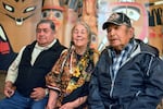 Tribal elders, left to right: Wilbur Slockish, Carol Logan and Johnny Jackson, right. Jackson was a plaintiff in a 2008 lawsuit against the U.S. Department of Transportation over damage to a sacred site along U.S. Highway 26 on Mount Hood. He died in 2020.