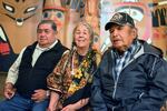 Tribal elders, left to right: Wilbur Slockish, Carol Logan and Johnny Jackson, right. Jackson was a plaintiff in a 2008 lawsuit against the U.S. Department of Transportation over damage to a sacred site along U.S. Highway 26 on Mount Hood. He died in 2020.