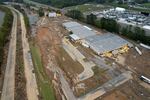 Damage caused by flooding from Hurricane Helene is seen around the Impact Plastics factory on Oct. 4 in Erwin, Tenn.