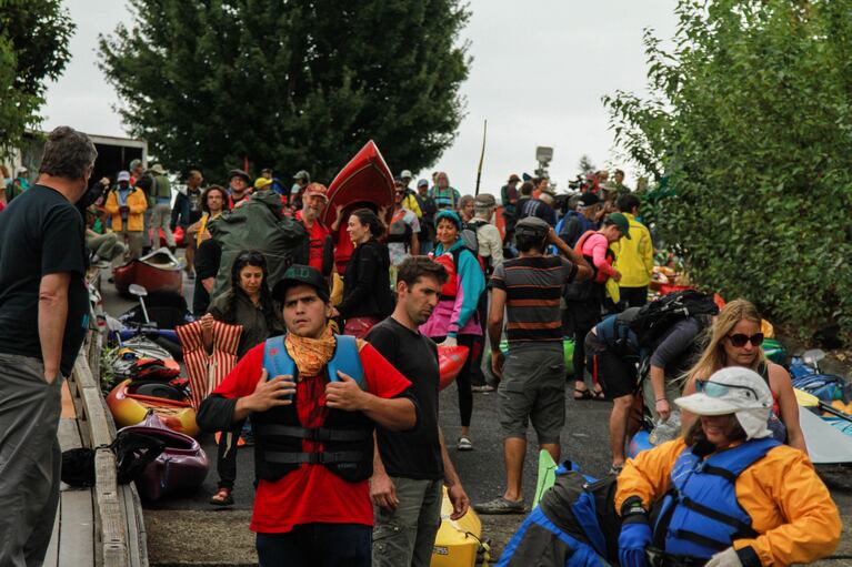 The kayakers launched from the Swan Island boat ramp.