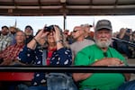 Kathy and David Schmidtgall watch the bareback event on Friday.