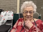 Donna Deeble, 92, at the Red Cross Shelter at the Spokane Convention Center on Sunday, Aug. 2, 2026.