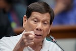 Former Philippine President Rodrigo Duterte speaks during a senate inquiry on the so-called war on drugs during his administration at the Philippine Senate Monday, Oct. 28, 2024, in Manila, Philippines.