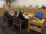 FILE - EEP co-Vice Presidents Dr. Jeremy Brown and Dr. Julie Seo prepare to present to the Oregon Senate Committee on Veterans, Emergency Management, Federal and World Affairs in Salem on March 5, 2026.