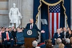 President Donald Trump speaks after taking the oath of office during the 60th Presidential Inauguration in the Rotunda of the U.S. Capitol in Washington, Monday, Jan. 20, 2025.