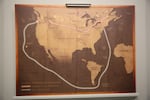 Map at the Heritage Museum in Astoria showing the overland and sea routes taken by John Jacob Astor's two expeditions. April 15, 2026