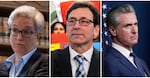 FILE - This photo combination shows, from left, Oregon Gov. Tina Kotek, Jan. 31, 2024, in Salem, Ore., Washington Gov. Bob Ferguson, Jan. 27, 2025, in Seattle and California Gov. Gavin Newsom, Aug. 21, 2025, in Sacramento, Calif.