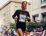 Lance Siebler running in the Portland Marathon in 1988. He has participated in every race since 1986.