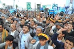 Supporters of Yemen's Houthi rebels shout slogans during a rally in support of the group in Sanaa, Yemen, Friday, Sept. 18, 2026.