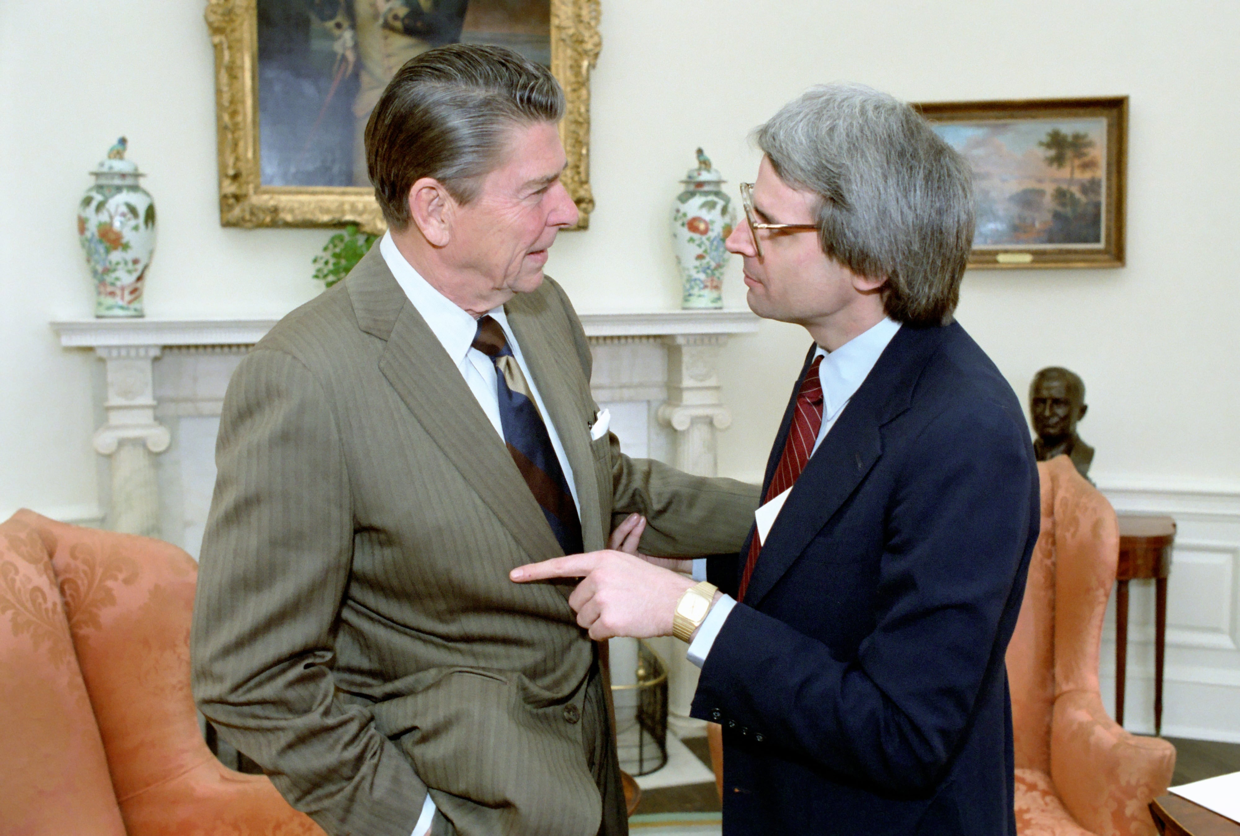 President Reagan and his director of the Office of Management and Budget, David Stockman.