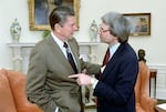 President Reagan and his director of the Office of Management and Budget, David Stockman.