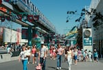 Hong Kong pavilion on right, with bamboo scaffolding, at the World Exposition on Transportation and Communication held in Vancouver, B.C., on Aug. 21, 1986.