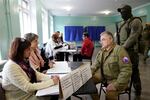 Konstantin Ivashchenko, former CEO of the Azovmash plant and appointed pro-Russian mayor of Mariupol, visits a polling station as people vote in a referendum in Mariupol on Tuesday.