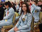 Russian figure skater Kamila Valieva attends a meeting of Russian President Vladimir Putin with Russia's medal-winning athletes of the Beijing 2022 Winter Olympic Games and members of the country's Paralympic team at the Kremlin in Moscow, on April 26 — Valieva's birthday.