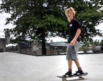 Seattle skateboarder Nels Rosen, 14, practices for the Rockstar Energy Open in Portland on Aug. 14, 2025.