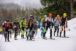 Ski mountaineering, or skimo, enthusiasts race during the 2022 Wy'easter Race Series which featured three skimo races that took place at Mt. Hood near Government Camp on Feb. 26 and 27.