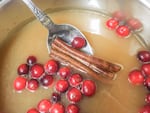 Simmer fresh cranberries in unsweetened apple juice on the stovetop until their skins split, releasing tannins and flavor.